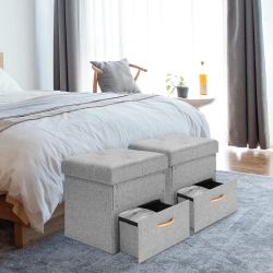 SORTWISE Folding Storage Ottoman With One Drawer, Storage Chest Foot Rest Stool (Grey, 17"x16.5"x16.5")-Supports Up to 440 Lbs / 200 Kg