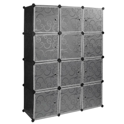 SORTWISE Cube Storage Organizer, 12 Plastic Cubes With Doors, Stackable Shelving Units for Organization, Black, 14X14X14 Inches/each Cubes