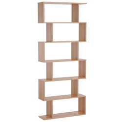 HOMCOM 76" 6-Tier Geometric Wooden Bookcase S Shaped Storage Display Bookshelf Modern Shelf Open Concept Living Room Home Office Furniture, Maple