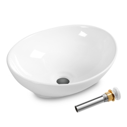 COSTWAY Oval Bathroom Basin Ceramic Vessel Sink Bowl Vanity Porcelain W/ Pop Up Drain