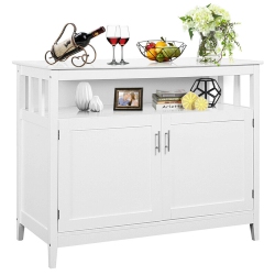 COSTWAY Wood Kitchen Storage Cabinet Buffet Server Table Sideboard In White