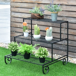 COSTWAY 3 Tier Outdoor Metal Plant Stand Flower Planter Garden Display Shelf Rack