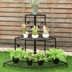 COSTWAY 3 Tier Floral Corner Plant Stand Metal Flower Pot Rack Stair Display Ladder