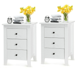 COSTWAY 2PCs Nightstand End Beside Table Drawers Modern Storage Bedroom Furniture In White
