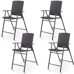 COSTWAY 4 PCs Indoor&outdoor Folding Rattan Wicker Bar Stool Chair In Brown