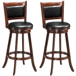 COSTWAY Set Of 2 29" Swivel Bar Height Stool Wood Dining Chair Upholstered Seat Espresso