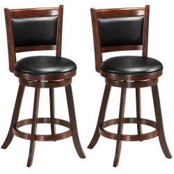 COSTWAY Set Of 2 24" Swivel Counter Stool Wooden Dining Chair Upholstered Seat Espresso