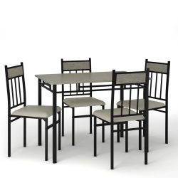 COSTWAY 5 Piece Dining Set Faux Marble Top Table And 4 Padded Seat Chairs W/ Metal Legs