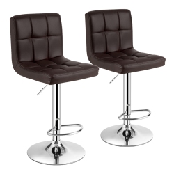 COSTWAY Set Of 2 Bar Stools Pu Leather Adjustable Barstool Swivel Pub Chairs In Brown