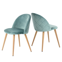 FURNITURER Set Of 2 Velvet Dining Room Chair Metal Legs Furniture Chair (Aqua )