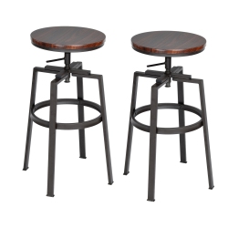 FURNITURER Set Of 2, 24-29 Inch Bar Stool Adjustable Height Swivel Barstools Counter Stool Walnut Pvc Veneer