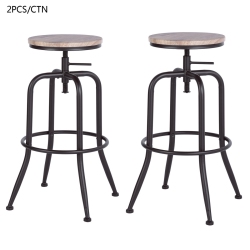 HOMY CASA Vintage Industrial Adjustable Bar Stools Set Of 2, 27-30 Inch Counter Height Swivel Bar Stools Counter Stools for Kitchen Counter, Oak