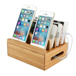 HLD Bamboo Multi-Device Charging Dock Cord Stand Holder for Smart Phones, Ipad, Iphone, Tablets And Other Electronic Gadgets