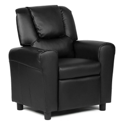 COSTWAY Pu Leather Kids Sofa Seat Chair Recliner Armchair Couch W/ Cup Holder In Black