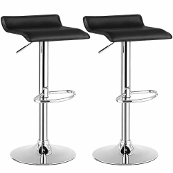 COSTWAY Set Of 2 Swivel Bar Stool Pu Leather Adjustable Kitchen Counter Bar Chairs In Black