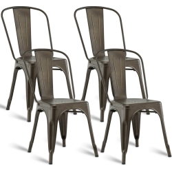 COSTWAY Stackable Dining Side Chair Bistro Cafe Metal Bar Stool Vintage Set Of 4