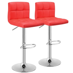 COSTWAY Set Of 2 Bar Stools Adjustable Swivel Kitchen Counter Bar Chair Pu Leather In Red