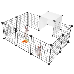 LIVINGBASICS 14 Panels Pet Gates Dog Playpen, Small Animal Cage Indoor Portable Metal Wire Yard Fence Doors for Small Animals -(Size Of Each Panel：