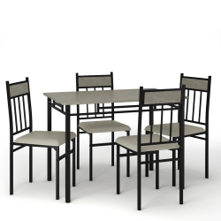 COSTWAY 5 Piece Dining Set Faux Marble Top Table And 4 Padded Seat Chairs W/ Metal Legs