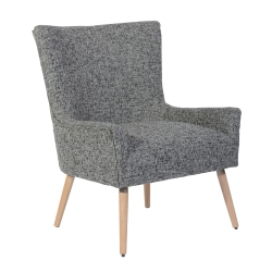 FURNITURER Big Size Occasional Armchair Dark Polyester Fabric With Natural Solid Wood In Grey