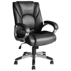 FURNITURER Multi-Function Faux Leather Mid-Back Managers Chair In Black