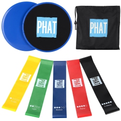 PHAT Premium 2 Core Sliders Gliding Disk+5 Exercise Resistance Loop Bands -