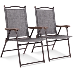 COSTWAY Set Of 2 Folding Sling Back Chair Camping Deck Patio Garden Beach
