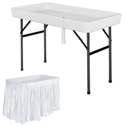 COSTWAY 4 Foot Party Ice Folding Table Plastic W/ Matching Skirt In White