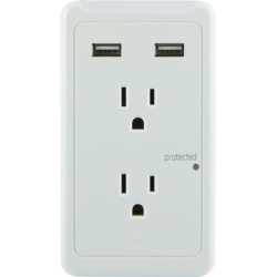 GE 28686 Wall Tap Sur Protector 2 Outlets, 2 USB Ports 450 Joules In White