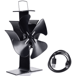 COSTWAY 4 Blades Fireplace Stove Fan Fuel Saving Heat Powered Wood Burner Eco USB