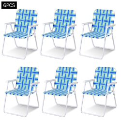 COSTWAY 6PCs Folding Beach Chair Camping Lawn Webbing Chair Lightweight 1 Position