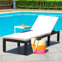 COSTWAY Patio Pool Garden Rattan Lounge Chair Chaise Couch Cushioned Height Adjustable