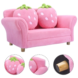 COSTWAY Kids Sofa Strawberry Armrest Chair Lounge Couch W/ 2 Pillow Child Toddler In Pink