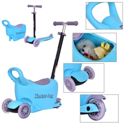 COSTWAY 3 In 1 Kids Scooter Kick Wheel Adjust Handle Bar W/ Storage In Blue