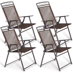 COSTWAY Set Of 4 Patio Folding Sling Chairs Steel Camping Deck Garden Pool