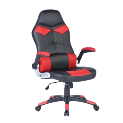 FURNITURER Racing High Back Office Chair Faux Leather Computer Desk Gaming Swivel Wheel Seat In Red