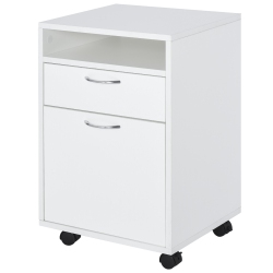 HOMCOM 24" Vertical Filing Cabinet With Drawer, Mobile File Cabinet With Wheels for Home Office In White