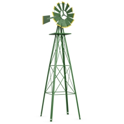 COSTWAY 8' Tall Windmill Ornamental Wind Wheel Silver Green & Garden Weather Vane In Yellow