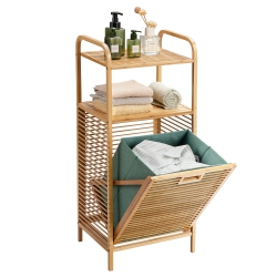 COSTWAY Laundry Hamper Tilt Out Bin Bamboo Shelf Slat Frame Space Saving Storage