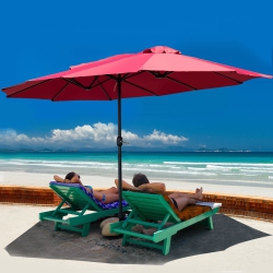 COSTWAY 15' Market Outdoor Umbrella Double-Sided Twin Patio W/ Crank Wine