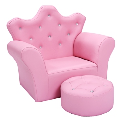 COSTWAY Kids Sofa Armrest Chair Couch Children Toddler Birthday Gift W/ Ottoman In Pink