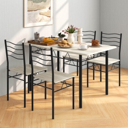 COSTWAY 5 Piece Dining Table Set W/ 4 Chairs Wood Metal Kitchen Breakfast Furniture