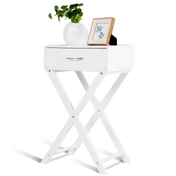 COSTWAY Nightstand X-Shape Drawer Accent Side End Table Modern Home Furniture In White