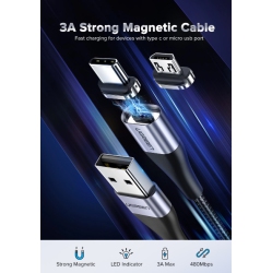 UGREEN Magnetic Cable 1M+Micro B Magnetic Plug (60207+60209 )Grey 1M