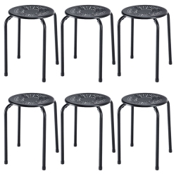 COSTWAY Set Of 6 Stackable Metal Stool Set Daisy Backless Round Top Kitchen In Black