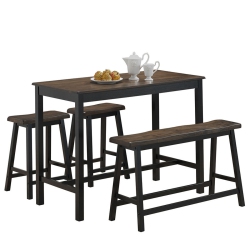 COSTWAY 4 PCs Solid Wood Counter Height Table Set W/ Height Bench & 2 Saddle Stools