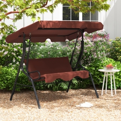 COSTWAY 3 Seats Patio Canopy Swing Glider Hammock Cushioned Steel Frame