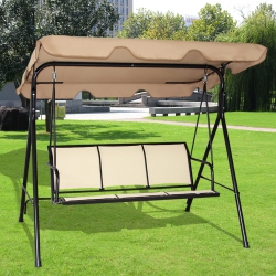 COSTWAY 3 Person Outdoor Patio Swing Canopy Awning Yard Furniture Hammock Steel In Beige