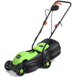 COSTWAY 12 Amp 13-Inch Electric Push Lawn Corded Mower With Grass Bag In Green
