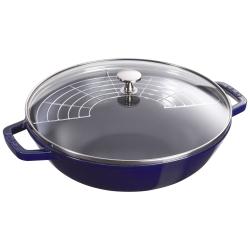 STAUB Specialities 30 Cm / 12 Inch Cast Iron Wok With Glass Lid, Dark-Blue